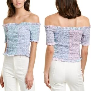 Petersyn NWT Kinsey Top XS smocked off the shoulder pastel spring cropped ruffle